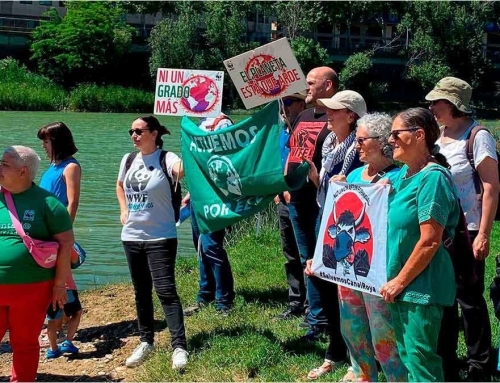 Decenas de personas se meten al Ebro bajo el lema «Mójate por Europa» para exigir justicia climática.